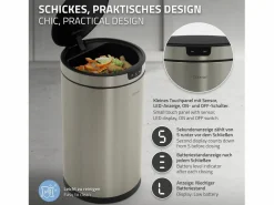 Online ML-DESIGN Cubo de basura inteligente con sensor de movimiento 30L papelera redonda con apertura y cierre automática de acero con pantalla LED Plateado