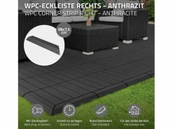 ML-DESIGN Perfil angular de wpc antracita esquina derecha 38x2x7,5 cm borde de remate para baldosas con sistema clic aspecto madera para terraza