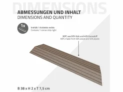 ML-DESIGN Perfil angular de wpc marrón oscuro esquina derecha 38x2x7,5 cm borde de remate para baldosas con sistema clic aspecto madera para terraza