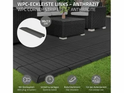 Sale Perfil angular de wpc antracita esquina izquierda 38x2x7,5 cm borde de remate para baldosas con sistema clic aspecto madera para terraza Terraza