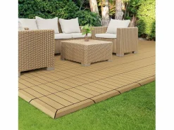 Sale ML-DESIGN Perfil recto de wpc marrón teca 38x2x7,5 cm borde de remate para baldosas con sistema de clic aspecto madera para terraza, piscina o patio Marru00f3n