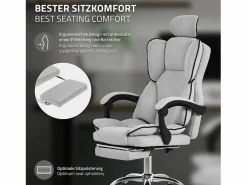 ML-DESIGN Silla de oficina ergonómica, claro, regulable en altura con respaldo alto
