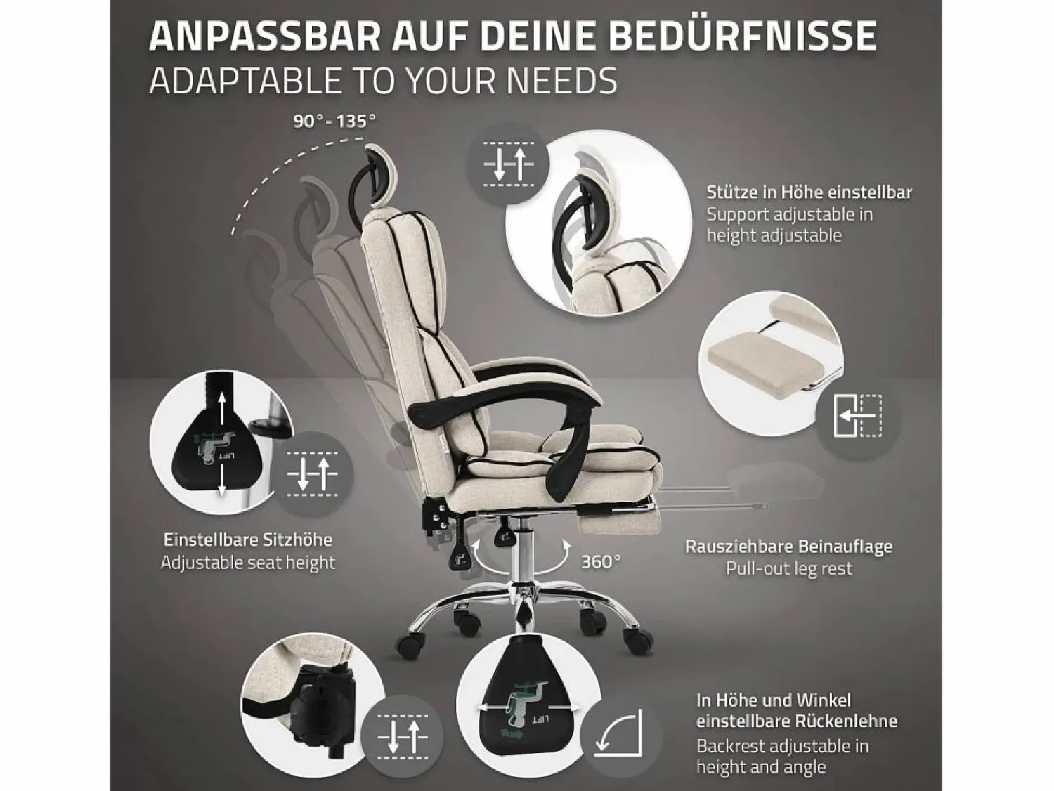 New Silla de oficina ergonómica, , Altura ajustable con respaldo alto Silla De Oficina