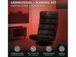 Hot ML-DESIGN Sofá gaming ergonómico, negro-, sillón gamer de ordenador, videojuegos asiento gamer de suelo giratorio 360° y ajustable Rojo
