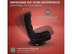Hot ML-DESIGN Sofá gaming ergonómico, negro-, sillón gamer de ordenador, videojuegos asiento gamer de suelo giratorio 360° y ajustable Rojo