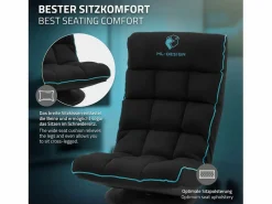 Hot Sofá gaming ergonómico, negro-turquesa, sillón gamer de ordenador, videojuegos asiento gamer de suelo giratorio 360° y ajustable Silla Gaming