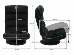 Hot Sofá gaming ergonómico, negro-turquesa, sillón gamer de ordenador, videojuegos asiento gamer de suelo giratorio 360° y ajustable Silla Gaming