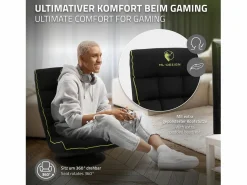 ML-DESIGN Sofá gaming ergonómico, negro-, sillón gamer de ordenador, videojuegos asiento gamer de suelo giratorio 360° y ajustable