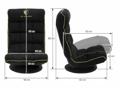 ML-DESIGN Sofá gaming ergonómico, negro-, sillón gamer de ordenador, videojuegos asiento gamer de suelo giratorio 360° y ajustable