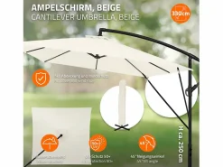 Discount Sombrilla de jardín Ø330cm de aluminio parasol volafiza de terraza con soporte, giratoria 360° e inclinable con manivela Sombrilla