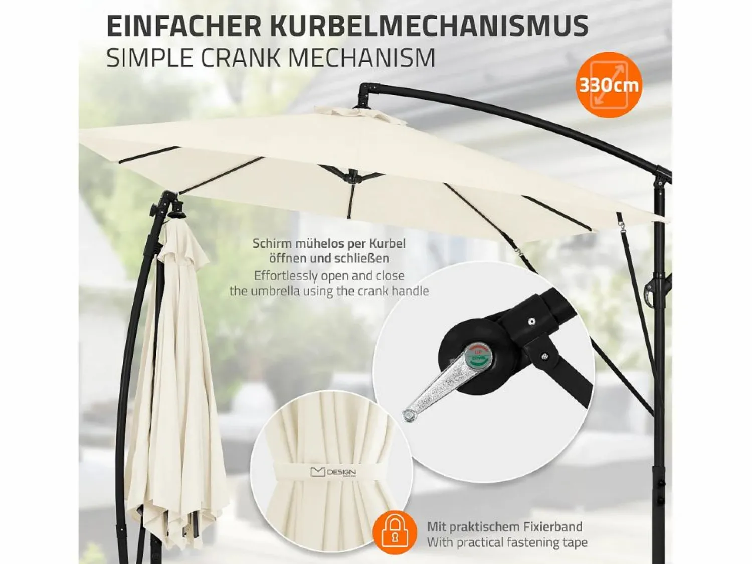Discount Sombrilla de jardín Ø330cm de aluminio parasol volafiza de terraza con soporte, giratoria 360° e inclinable con manivela Sombrilla