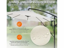 Discount Sombrilla de jardín Ø330cm de aluminio parasol volafiza de terraza con soporte, giratoria 360° e inclinable con manivela Sombrilla