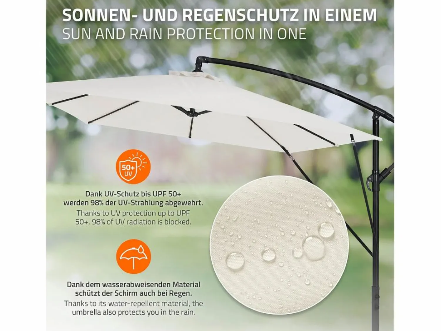 Discount Sombrilla de jardín Ø330cm de aluminio parasol volafiza de terraza con soporte, giratoria 360° e inclinable con manivela Sombrilla