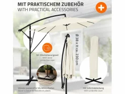 Discount Sombrilla de jardín Ø330cm de aluminio parasol volafiza de terraza con soporte, giratoria 360° e inclinable con manivela Sombrilla