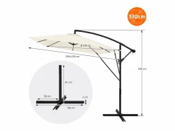 Discount Sombrilla de jardín Ø330cm de aluminio parasol volafiza de terraza con soporte, giratoria 360° e inclinable con manivela Sombrilla