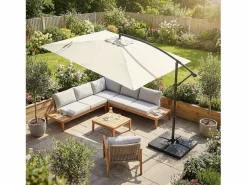 Discount Sombrilla de jardín Ø330cm de aluminio parasol volafiza de terraza con soporte, giratoria 360° e inclinable con manivela Sombrilla