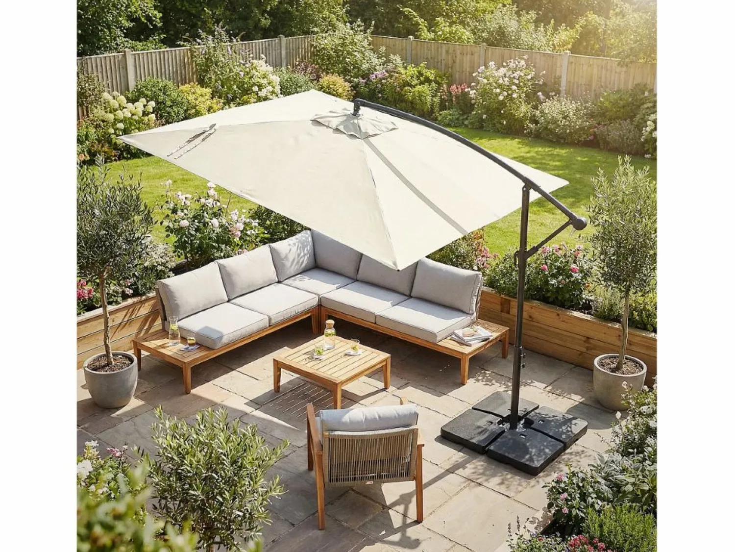 Discount Sombrilla de jardín Ø330cm de aluminio parasol volafiza de terraza con soporte, giratoria 360° e inclinable con manivela Sombrilla