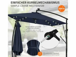 New ML-DESIGN Sombrilla de jardín con LED solar Ø330cm de aluminio marino parasol volafiza de terraza con soporte, giratoria 360° e inclinable Azul