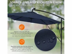 New ML-DESIGN Sombrilla de jardín con LED solar Ø330cm de aluminio marino parasol volafiza de terraza con soporte, giratoria 360° e inclinable Azul