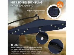 New ML-DESIGN Sombrilla de jardín con LED solar Ø330cm de aluminio marino parasol volafiza de terraza con soporte, giratoria 360° e inclinable Azul
