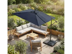 New ML-DESIGN Sombrilla de jardín con LED solar Ø330cm de aluminio marino parasol volafiza de terraza con soporte, giratoria 360° e inclinable Azul