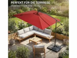 ML-DESIGN Sombrilla de jardín Ø330cm de aluminio antracita parasol volafiza de terraza con soporte, giratoria 360° e inclinable con manivela