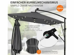 Sale Sombrilla de jardín con LED solar Ø330cm de aluminio antracita parasol volafiza de terraza con soporte, giratoria 360° e inclinable Sombrilla