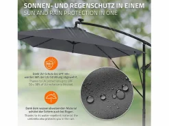 Sale Sombrilla de jardín con LED solar Ø330cm de aluminio antracita parasol volafiza de terraza con soporte, giratoria 360° e inclinable Sombrilla
