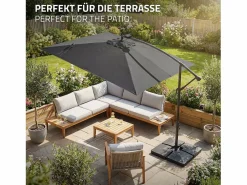 Sale Sombrilla de jardín con LED solar Ø330cm de aluminio antracita parasol volafiza de terraza con soporte, giratoria 360° e inclinable Sombrilla