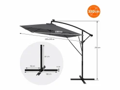 Sale Sombrilla de jardín con LED solar Ø330cm de aluminio antracita parasol volafiza de terraza con soporte, giratoria 360° e inclinable Sombrilla