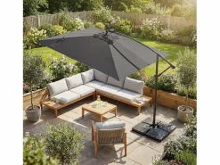 Sale Sombrilla de jardín con LED solar Ø330cm de aluminio antracita parasol volafiza de terraza con soporte, giratoria 360° e inclinable Sombrilla