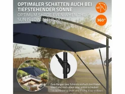 Discount Sombrilla de jardín Ø330cm de aluminio marino parasol volafiza de terraza con soporte, giratoria 360° e inclinable con manivela Sombrilla