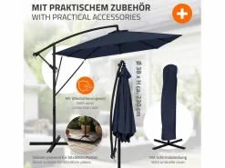Discount Sombrilla de jardín Ø330cm de aluminio marino parasol volafiza de terraza con soporte, giratoria 360° e inclinable con manivela Sombrilla