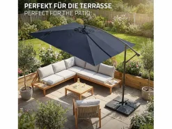 Discount Sombrilla de jardín Ø330cm de aluminio marino parasol volafiza de terraza con soporte, giratoria 360° e inclinable con manivela Sombrilla