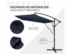 Discount Sombrilla de jardín Ø330cm de aluminio marino parasol volafiza de terraza con soporte, giratoria 360° e inclinable con manivela Sombrilla