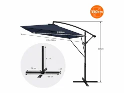 Discount Sombrilla de jardín Ø330cm de aluminio marino parasol volafiza de terraza con soporte, giratoria 360° e inclinable con manivela Sombrilla