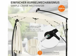 ML-DESIGN Sombrilla de jardín con LED solar Ø330cm de aluminio parasol volafiza de terraza con soporte, giratoria 360° e inclinable Beige