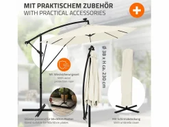 ML-DESIGN Sombrilla de jardín con LED solar Ø330cm de aluminio parasol volafiza de terraza con soporte, giratoria 360° e inclinable Beige