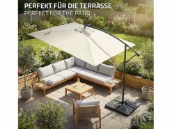 ML-DESIGN Sombrilla de jardín con LED solar Ø330cm de aluminio parasol volafiza de terraza con soporte, giratoria 360° e inclinable Beige