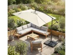 ML-DESIGN Sombrilla de jardín con LED solar Ø330cm de aluminio parasol volafiza de terraza con soporte, giratoria 360° e inclinable Beige