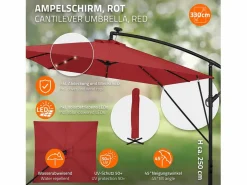 Hot Sombrilla de jardín con LED solar Ø330cm de aluminio parasol volafiza de terraza con soporte, giratoria 360° e inclinable Sombrilla