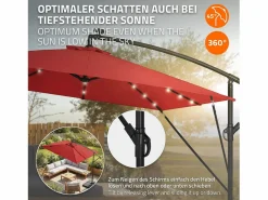 Hot Sombrilla de jardín con LED solar Ø330cm de aluminio parasol volafiza de terraza con soporte, giratoria 360° e inclinable Sombrilla