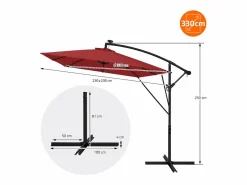 Hot Sombrilla de jardín con LED solar Ø330cm de aluminio parasol volafiza de terraza con soporte, giratoria 360° e inclinable Sombrilla