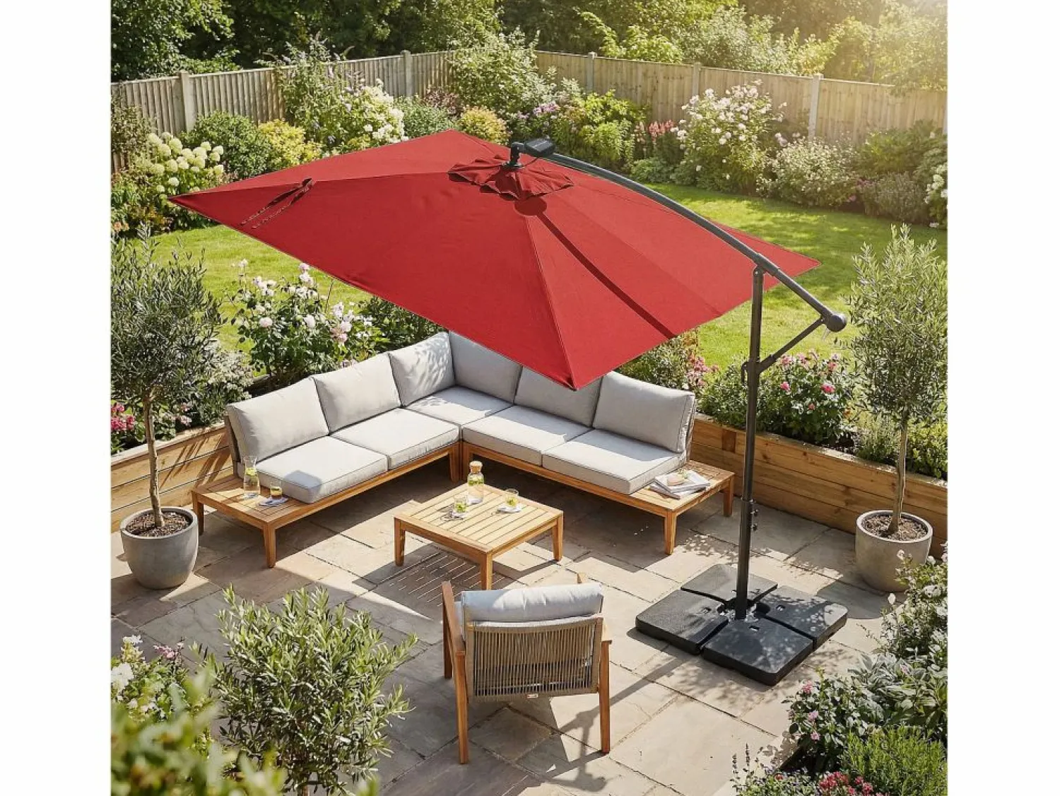 Hot Sombrilla de jardín con LED solar Ø330cm de aluminio parasol volafiza de terraza con soporte, giratoria 360° e inclinable Sombrilla
