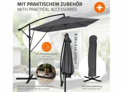 ML-DESIGN Sombrilla de jardín Ø330cm de aluminio antracita parasol volafiza de terraza con soporte, giratoria 360° e inclinable con manivela