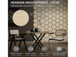 Outlet ML-Design 2x Paneles acústicos hexagonales de pared MDF color roble 66,5x81x2cm 1 m² tratamiento de insonorización absorbente de ruido para set up Panel De Pared