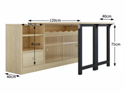 ModernLuxe Mobiliario de bar, Buffet con mesa plegable retráctil - gran espacio de almacenamiento - Natural y Negro