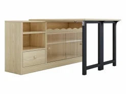 ModernLuxe Mobiliario de bar, Buffet con mesa plegable retráctil - gran espacio de almacenamiento - Natural y Negro
