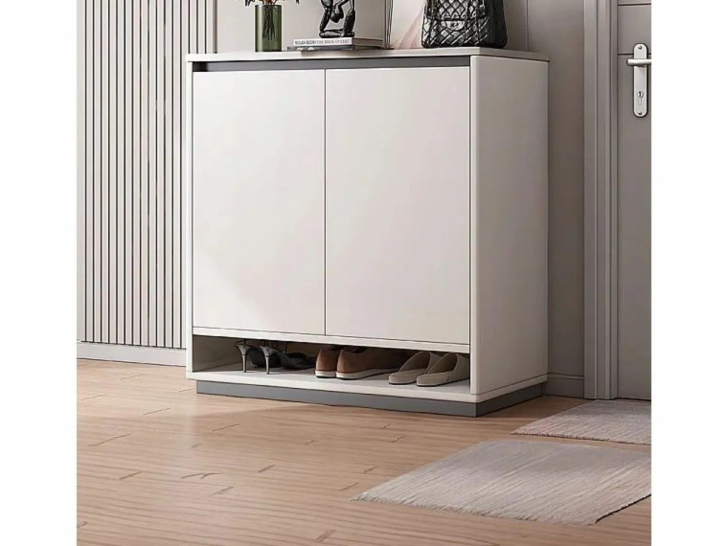 Online MODERNA CÓMODA BLANCA CON GRAN CAPACIDAD PARA ZAPATOS ESTANTERÍA DE 2 PUERTAS ESTRECHA Zapatero|Mueble De Almacenaje