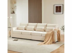 Outlet Moderno sofá recto de 4 plazas con bolsillos laterales y cojines - en tejido de lino - mueble de salón - Sofá Modular|Sofá - 4 Plazas